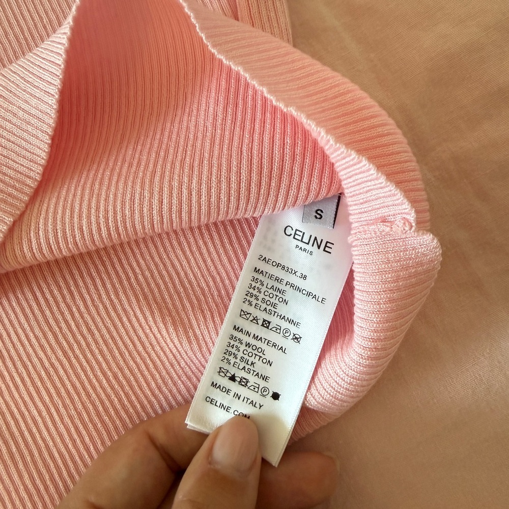 Celine Light Pink Ribbed Tank Top with Embroidered Logo - Picture 9 of 10